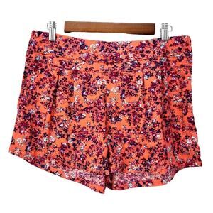 Charlotte Russe Womens M Shorts High‎ Rise Ditzy Floral Orange Purple Pleated